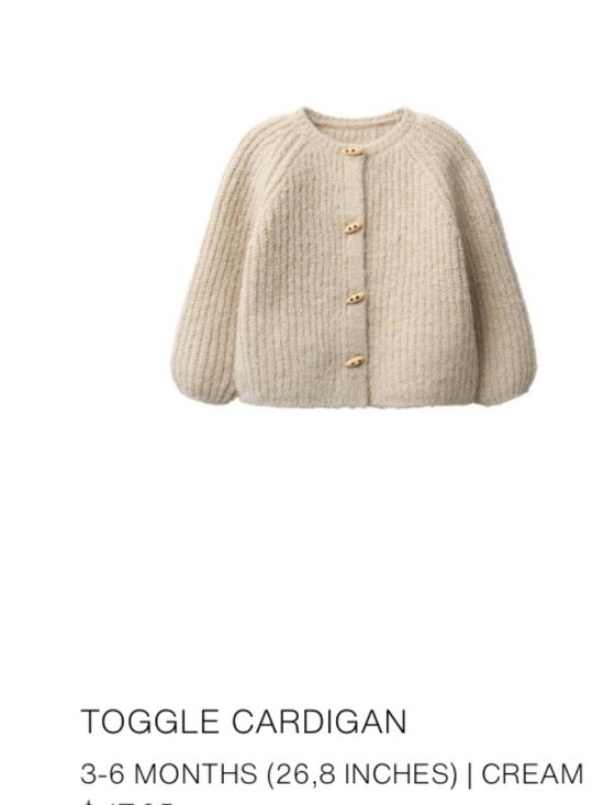 Zara Other - ZARA Baby Toggle Cardigan – 3–6M – Cream